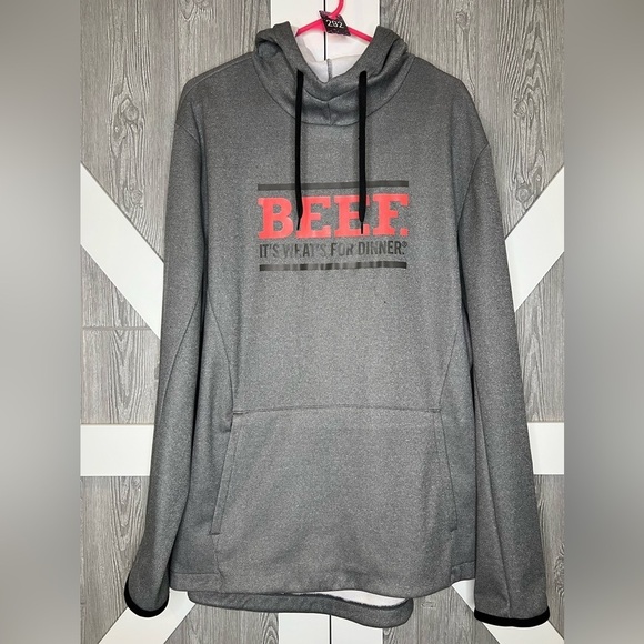 292. Xersion Grey Long Sleeve Pullover Hoodie Sweatshirt XXL Beef it’s what’s - Picture 2 of 5